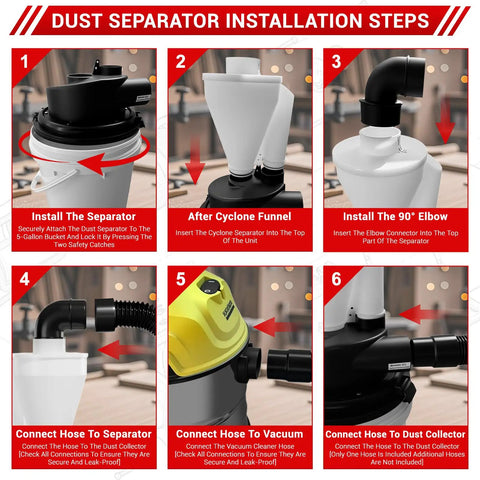 Dust separator installation steps for Dual Cyclone Dust Separator For Shop Vac Pre Separator For Sawdust And Debris Reduces Filter Clogging Extends Vacuum Life Boosts Suction Power For Woodworking Cleanup