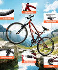 26 Inch Mountain Bike With Dual Suspension For Men Women And Adults, showcasing suspension fork and disc brakes against mountain backdrop