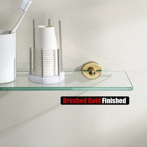 Gold Brushed Stainless Steel Glass Shelf For Bathroom 16x5 Inch Tempered Glass Shower Storage mounted with a wall bracket