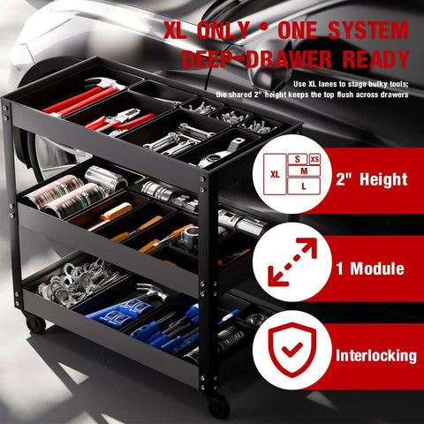 Heavy-Duty 6 XL Tool Box Drawer Organizer Trays With Non-Slip Pads, tool organizer in rolling tool chest, tools neatly stored
