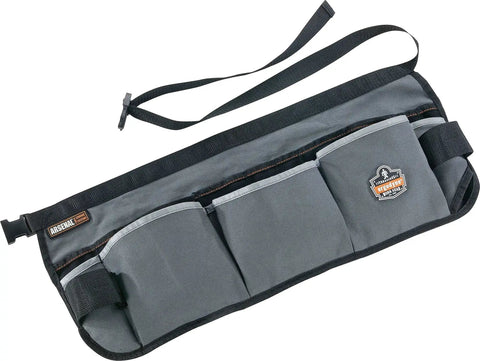 Arsenal 5706 Canvas Waist Tool Apron with 13 pockets and dual hammer loops, gray, adjustable waist strap, front view