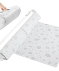 Bed Rail Bumpers For Toddlers And Kids With Foam Guard, adjustable straps, celestial pattern, folded and unfolded view