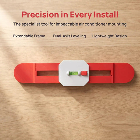 Retractable Spirit Level Tool for Air Conditioner Mounting Bracket with extendable frame and lightweight design.