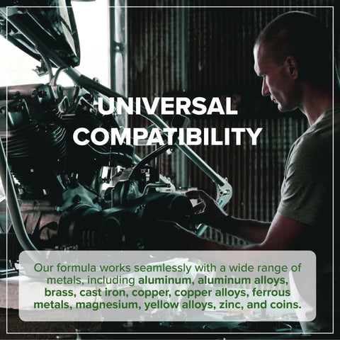 Person examining engine with text highlighting Ultrasonic Cleaner Solution For Automotive Parts And Carburetors 128 Oz.