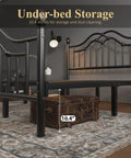 Under-bed storage of the Queen Metal Bed Frame With Classical Headboard And Footboard Matte Black Steel Platform Bed.