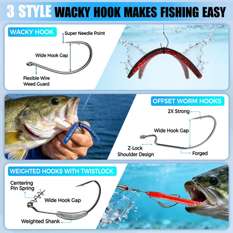 Bass Fishing Kit With Wacky Worms And Soft Plastic Baits 220PCS Lure Set Includes Hooks Weights Rigs And Tackle Box Perfect Gift For Men Who Love Freshwater Fishing