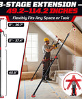 Man using Heavy Duty Adjustable Cabinet Jacks 4 Piece Set Extends From 49 To 114 Inches for drywall installation.