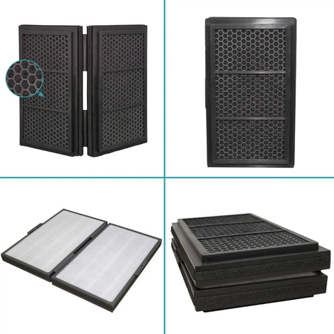 Smokestop Filter For Blueair Pro M L XL Air Purifiers With True HEPA And Carbon Folding Filter shown in various angles and detail