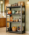 4 Tier Metal Kitchen Shelf with Adjustable Baker's Rack Organizer 44H X 20W X 14D Heavy Duty Steel Shelving in a kitchen