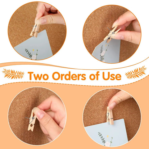 100 Piece Natural Wood Push Pin Clip Set Includes Clear Tube To Tidy Up Papers And Memos No Fuss Thumb Tacks for bulletin board use.