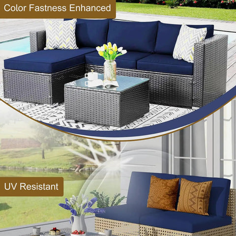 14 Piece Outdoor Cushion Cover Replacement Set For 6 Seat Wicker Rattan Patio Sofa Waterproof Navy Blue Cushion Covers For Outdoor Furniture Covers Only