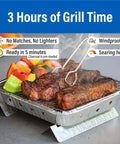Disposable Portable Charcoal BBQ With Pull Start Ignition sizzling steaks and veggies, quick fire up, solid 3-hour burn