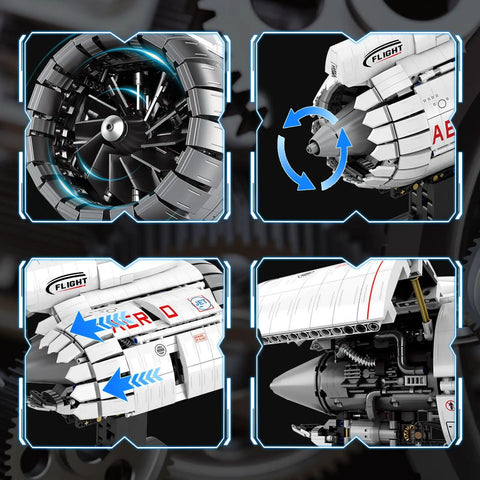 Close-ups of Hands On Electric Turbofan Engine Model Kit With Motor For STEM, showing fan rotation and internal details.