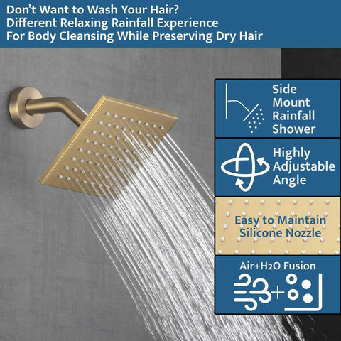 Total Game Changer Thermostatic Shower System With Brushed Gold Finish And Smooth Push Button Diverter Featuring A Versatile 2 In 1 Handheld And 12 Inch Ceiling Rain Head Plus 6 Inch Wall Mount That Just Hits Different