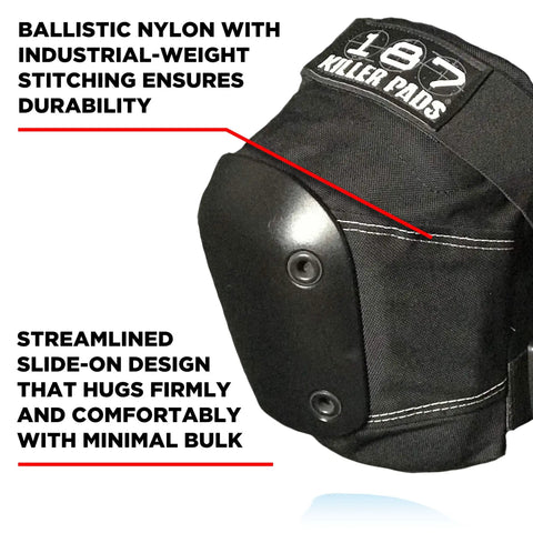 Slim Knee Pad Black Medium with Fusion Groove Channel and Memory Foam for a snug dope fit, showing ballistic nylon design.