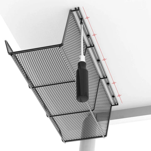 Two Pack 17 Inch Under Desk Cable Tray Mesh Metal Cord Organizer for Standing Desk and Office installed under desk