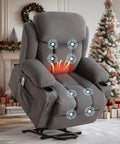 Gray Power Lift Recliner Chair With Massage And Heat For Elderly, USB Port, Cup Holders, Extended Footrest, Side Pocket