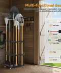Beefy 35-Slot Steel Garden Tool Organizer with multi-functional design holding rakes and shovels in shed