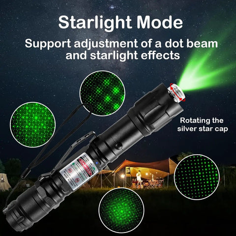 Green Light Flashlight Dope Rechargeable With Long Range Adjustable Focus Tactical Beam Starlight Mode Effect