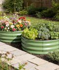 Olive Green Two Pack Galvanized Raised Garden Beds 4x4x1ft Round Design With Safety Rubber Strip Durable Metal Planters for Vegetables Herbs