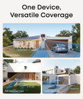 4K Solar Wireless Outdoor Security Camera With Triple Lens Bullet PTZ, 360 Coverage on modern home showing camera angles and zones