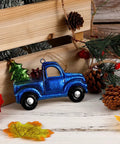 Blue Vintage Iron Christmas Truck Ornament For Christmas Tree, Rustic Farmhouse Style Hangable Pendant Decor, pine cones