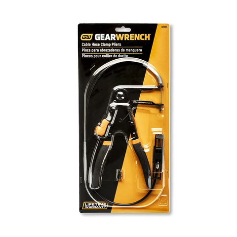 Cable Hose Clamp Pliers For Hard To Reach Clamps Snaking Cable in packaging, showing pliers and cable, Pro Grade Tool