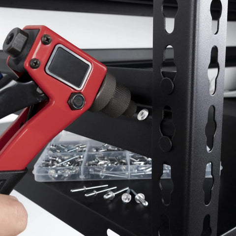All In One Aluminum Rivet Kit With 190 Pieces In 8 Sizes, Blind Rivets For Metal, Organized Storage Box, in use with red rivet tool
