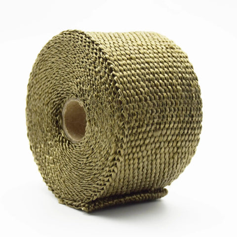 Roll of Fireproof Pipe Wrap Insulation 2 Inch Wide 16 Foot Long Fiberglass Heat Shield Tape with Titanium Finish Coating