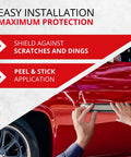 All-Fit chrome square-body side molding being installed on a red Chevy C10 pickup door