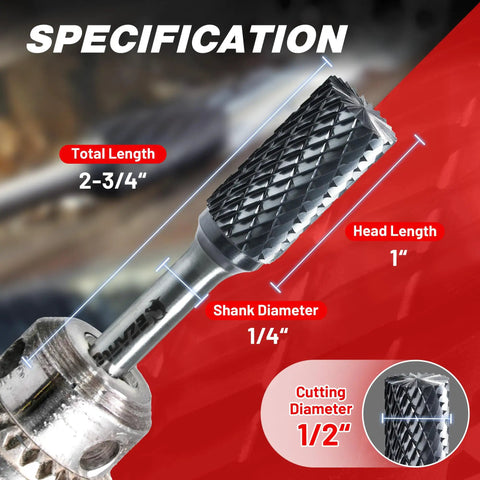 AlCrN Coated Carbide Rotary Burr Bit SB Five Double Cut For Die Grinder One Quarter Inch Shank Two And Three Quarter Inches Total Length