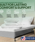 Rock Solid Queen Box Spring With Heavy Duty Wood Frame Delivered For Zero Squeak Stability And Amish Crafted Durability Giving You A Totally Sound Sleep Every Night In The Usa with pillows on a flat stable base.