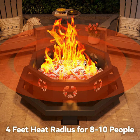 43 Inch Large Outdoor Wood Burning Fire Pit With Heavy Duty Construction For Backyard, patio setting and glowing fire