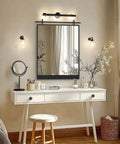 Dope Barn Door Vibe Farmhouse Mirror 28 By 20 Inches In Matte Black Metal Frame over a vanity in a decorated room