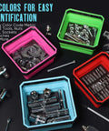 New Version Collapsible Magnetic Parts Tray Set Four Pack With Four Point Five Inch Square Silicone Foldable Bowls And Dual Sided Magnetic Base