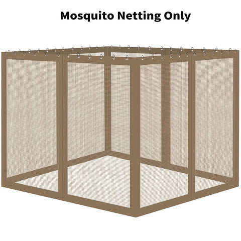 10x10 Gazebo Mosquito Netting Replacement With 4 Panel Screen Walls And Zipper, Outdoor Patio Insect Netting, Durable Polyester, Brown