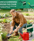 Senior using Heavy Duty Garden Kneeler And Seat For Seniors With 420 Lbs Capacity Anti Tip Multifunctional Gardening Stool Bench with tool bag.