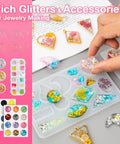 All In One UV Resin Kit With Light And Molds 300g Crystal Clear Hard UV Curing Premixed Resin Starter Jewelry Making Kit with dried flowers and glitter in molds.