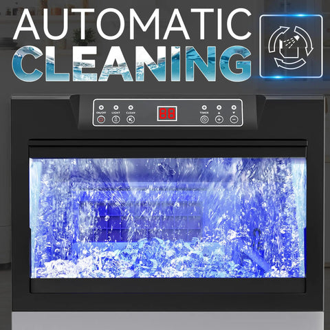 100 Pound Ice Maker Machine For Home Cafe Bar And Restaurant Use, Black Exterior, Automatic Cleaning Feature, Control Panel View