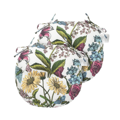 Round Tufted Chair Cushions Set Of 2 15x15x4 Inches Water Resistant With Ties For Bar Stools Patio Garden Outdoor Kitchen Butterfly Flower