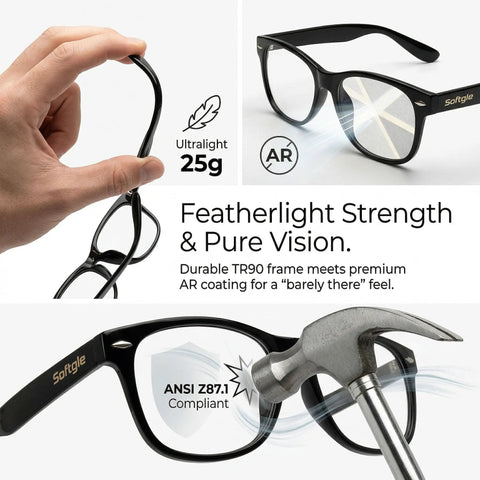 Heavy Duty Photochromic Safety Glasses With ANSI Z87 Approval, side view highlighting TR90 frame and AR coating.