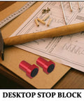 8-Piece Aluminum Quick Release Clamps For Woodworking, Non-Slip Table Stops next to hammer and workbench instructions