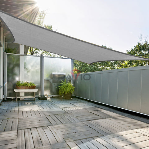 16x18 Waterproof Shade Sail Rectangle With Hardware Kit Light Gray UV Block Outdoor Patio Cover over wooden deck