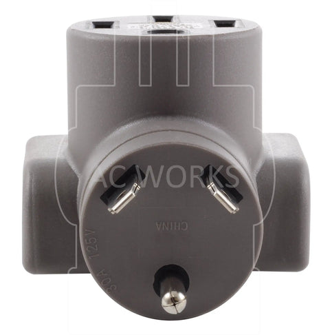 Road Trip Ready Ev Charging Adapter For Tesla Model 3 Or Model Y With Tt 30P Rv Plug, Nickel plated terminals, 30A 125V connection.