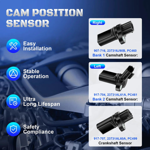 Set Of 3 Camshaft Crankshaft Position Sensors For Nissan 350Z Altima Maxima Murano Pathfinder Frontier Quest Xterra Infiniti G35 FX35 M35 I35 3.5L V6 Kit, right and left cam sensors, crank sensor