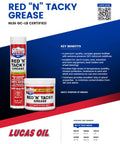 Red N Tacky Grease For Auto And Equipment Lubrication, 1 lb tube, with product benefits and certifications displayed.