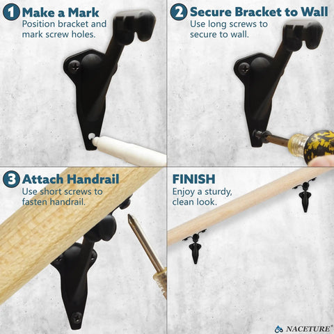 Sturdy 3 Inch Black Handrail Brackets for Stairs Six Pack Heavy Duty Indoor Outdoor Banister Support Easy Install