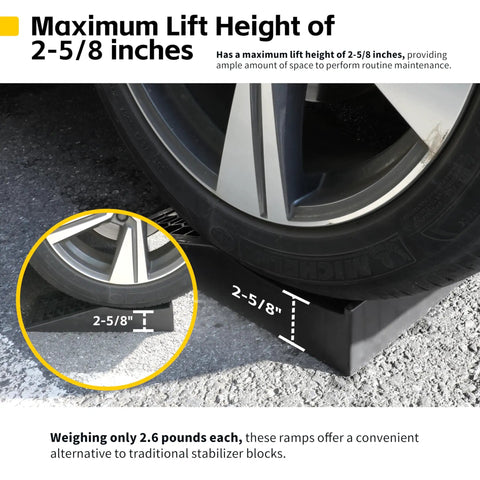 Low Profile Car Ramps 2 Pack For Vehicle Maintenance And Display Heavy Duty 4400 Lb Capacity Floor Jack Support Ramps in use