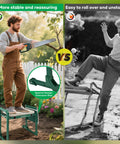 Comparison of Garden Kneeler And Seat Foldable Gardening Stool With Extendable Legs in use, showing stability and instability features.