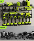 Heavy Duty Power Tool Wall Mount Organizer With 4 Tier Shelves And 8 Drill Holders, Supports Up To 300Lbs, organized tool setup